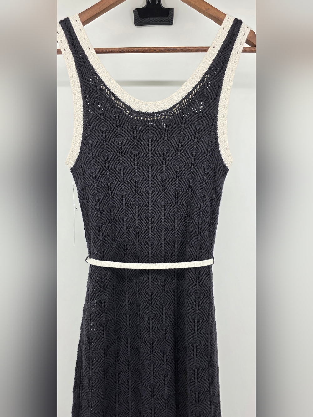 Nine West Black & Cream Crochet Knit Maxi Dress Coastal Chic Boho – Size XS - Picture 15 of 17